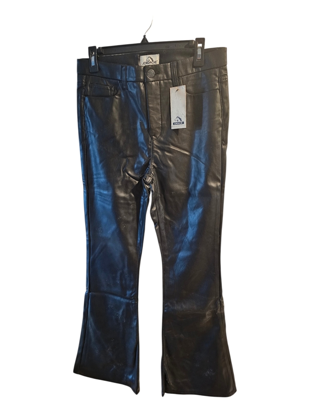 Jordache Black Faux Leather Flare Wide-Leg Jeans